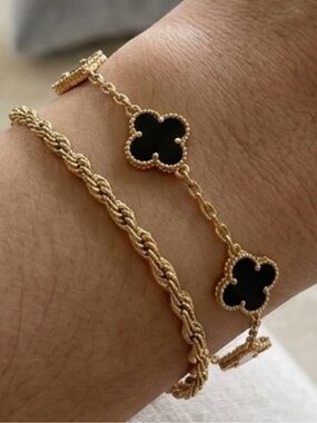 2 Bracelet Bundle:New Black Clover Crystal Bracelet AND matching Rope bracelet